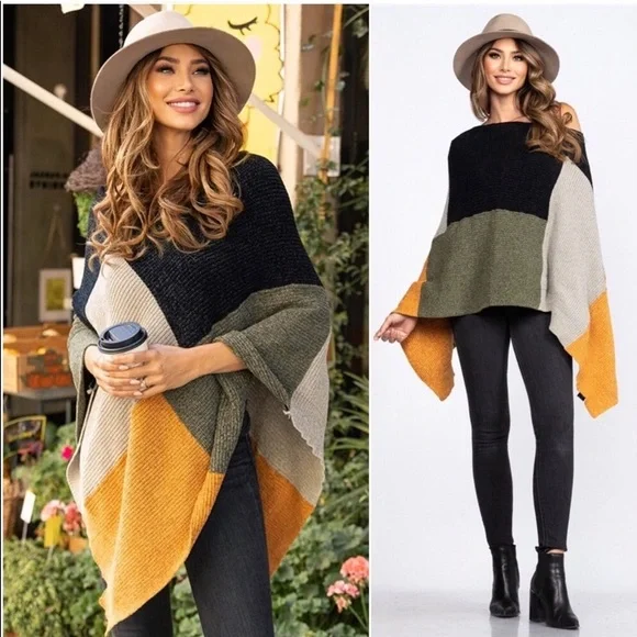 LAST ONE: Ultra soft chenille color block women’s fall cute poncho - Picture 2 of 2